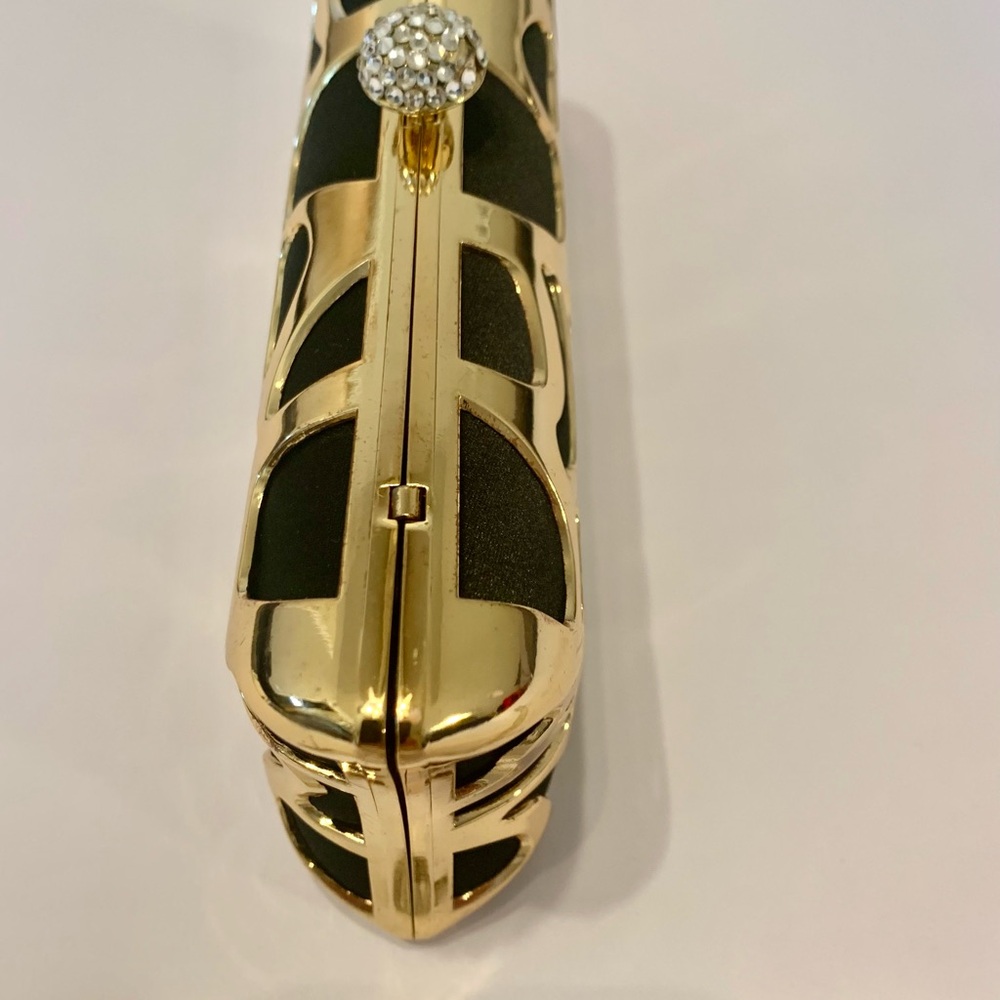 Gold and Black Clutch with Rhinestone Clasp